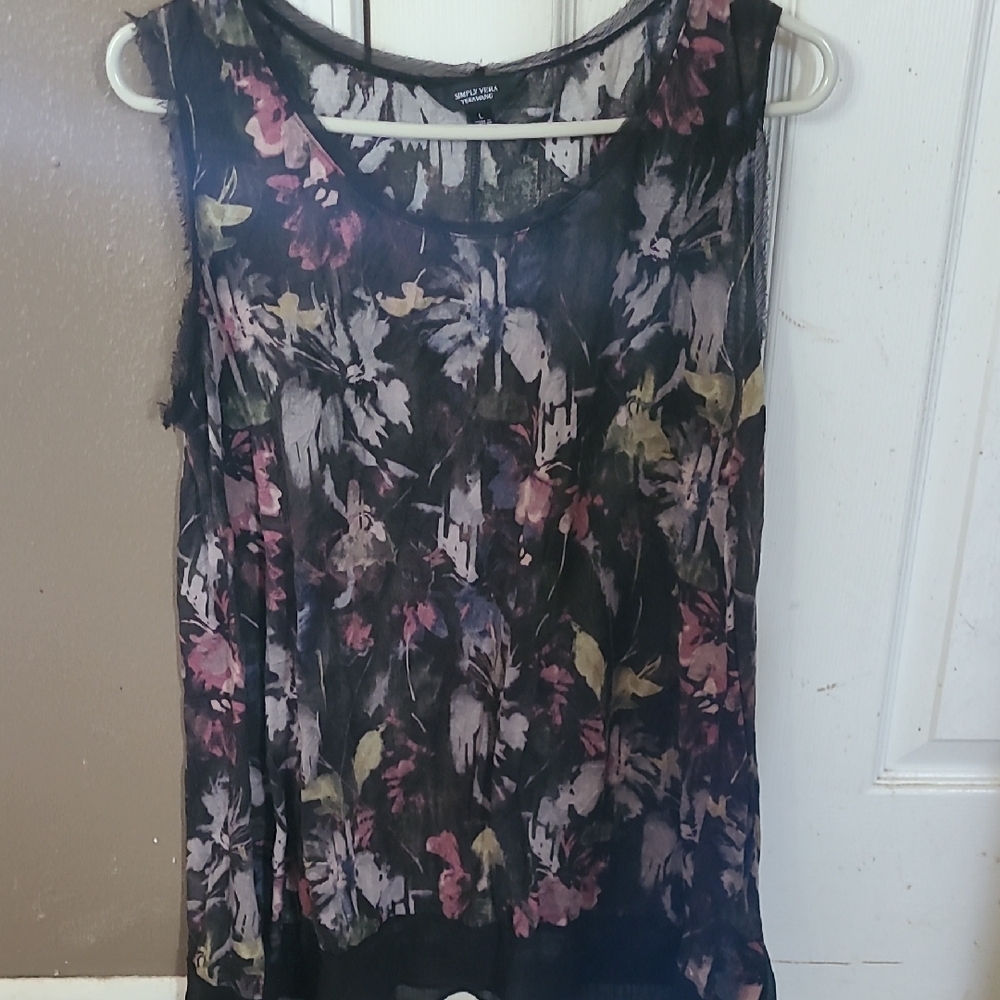 Simply Vera Vera Wang Pink and White Floral Tank Top